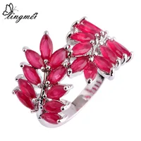 lingmei Wholesale Alluring Ruby Fashion Silver Ring Size 7 8 9 10 Lover Fangle Wedding Red Jewelry Women Love Gift Free Shipping