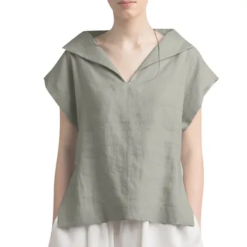 

2020 Summer Women Causal Solid Short Sleeve Cotton Linen Elegant Work Loose Blouse Shirt Chic Blusas #Zer