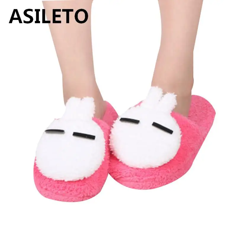 

ASILETO Soft Rabbit Hair Fur winter slippers women Shoes For Girls Slippers 5 Colors Warm women's slippers Indoor slides T379