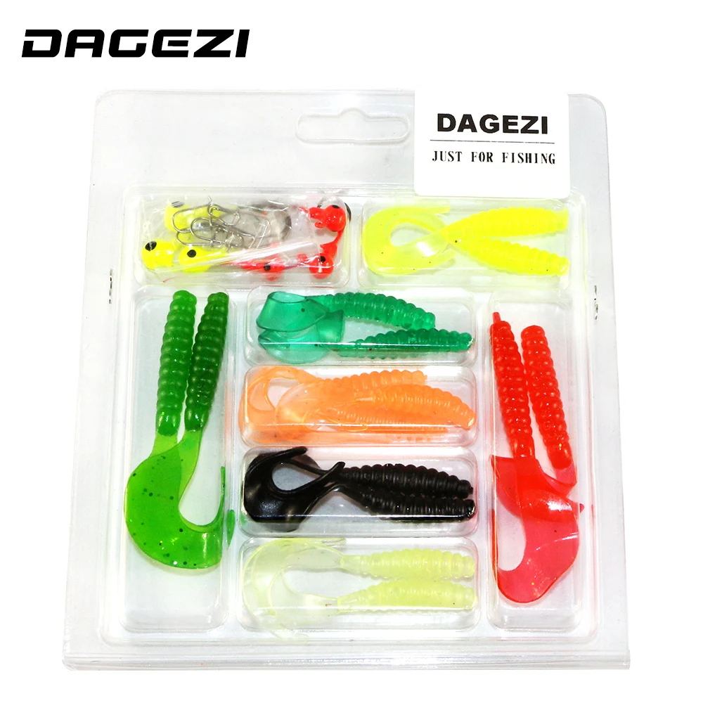 

DAGEZI new 25pcs/set soft bait small 6 lead head hook lure combination set soft fishing lure set soft bait fishing tackle 78#
