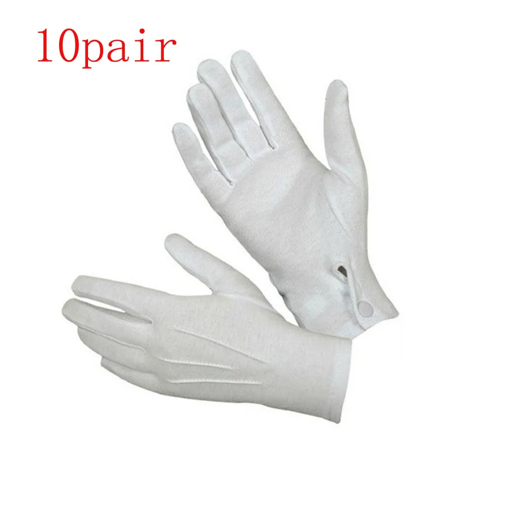 

10Pair White Formal Full Finger Gloves Cotton Tuxedo Honor Guard Parade Santa Men Inspection Mittens
