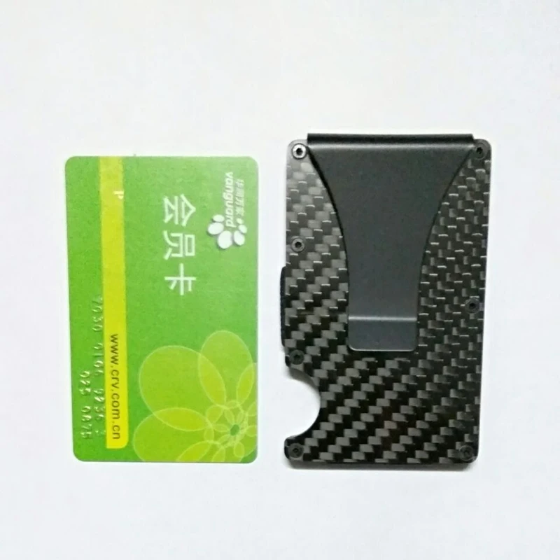 Тонкий мини-кошелек из углеродного волокна RFID с зажимом для наличных денег, металлический алюминиевый держатель для визитных кредитных карт с защитой от шефа