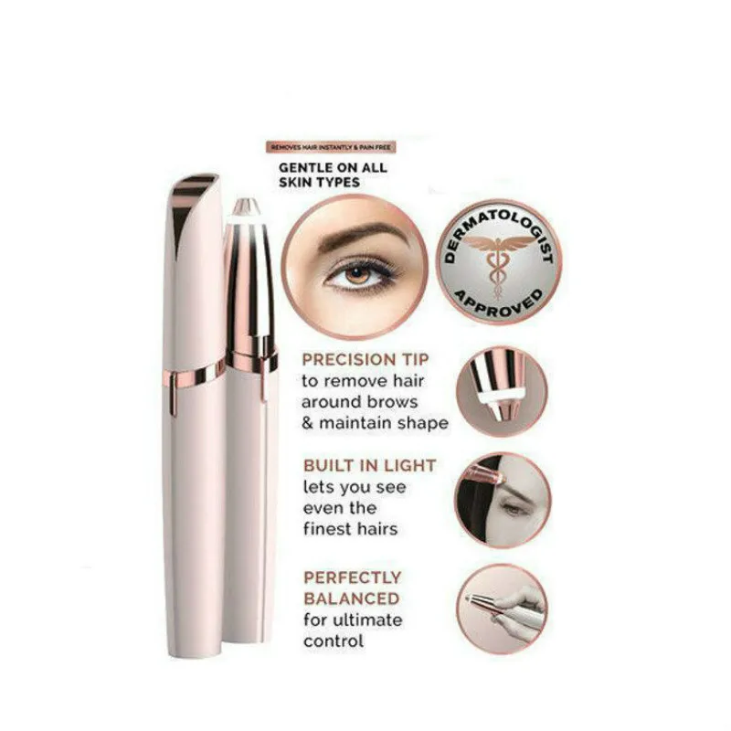

Mini Electric Eyebrow Trimmer Lipstick Brows Pen Hair Remover Painless Eye Brow Razor Epilator with LED Light