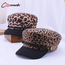 Conmoto зимняя женская 3 цвета Модная леопардовая темно-синяя кепка с поясом темно-синяя плоская кепка Черная шапка тренд Юнга Кепка