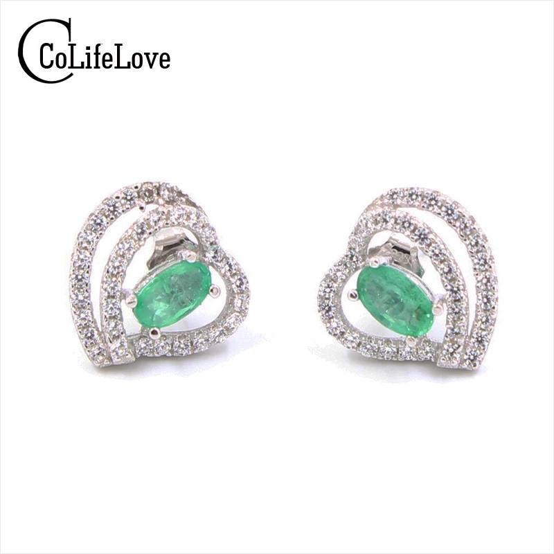 Fashion heart emerald stud earrings 3 mm * 5 mm natural emerald silver earrings solid 925 silver emerald earrings for woman Fashion heart emerald stud earrings 3 mm * 5 mm natural emerald silver earrings solid 925 silver emerald earrings for woman