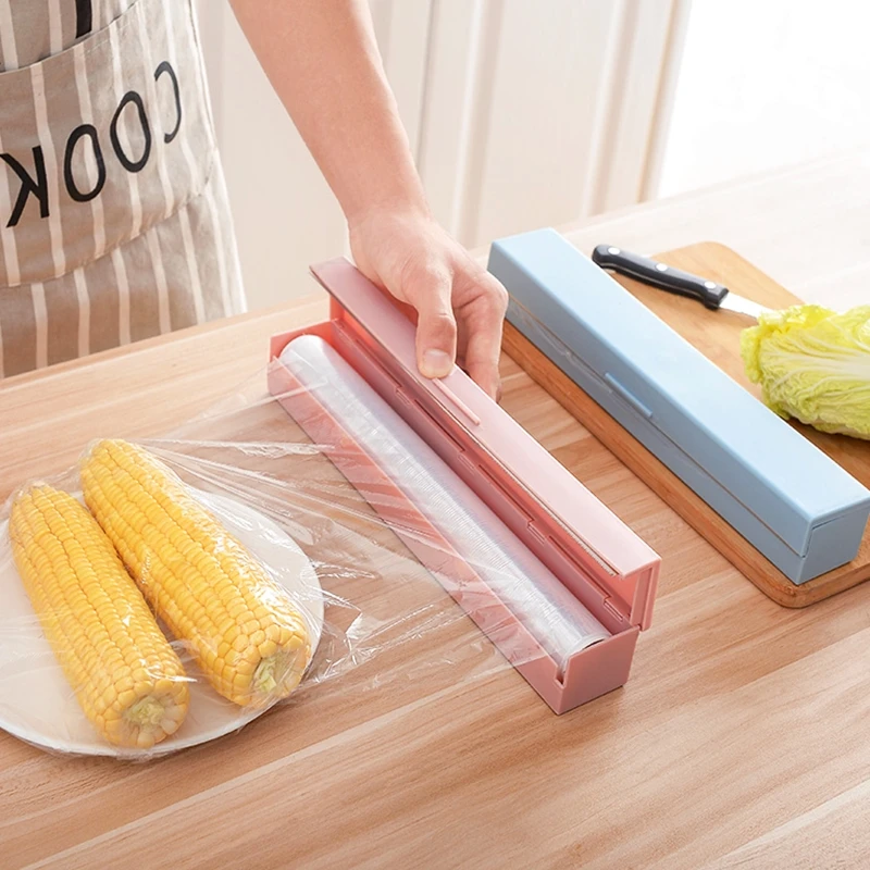 

1PCS Simple Plastic Food Wrap Cling Film Dispenser Plastic Kitchen Wrap Dispenser Preservative Film Cutter Kitchen Accessories