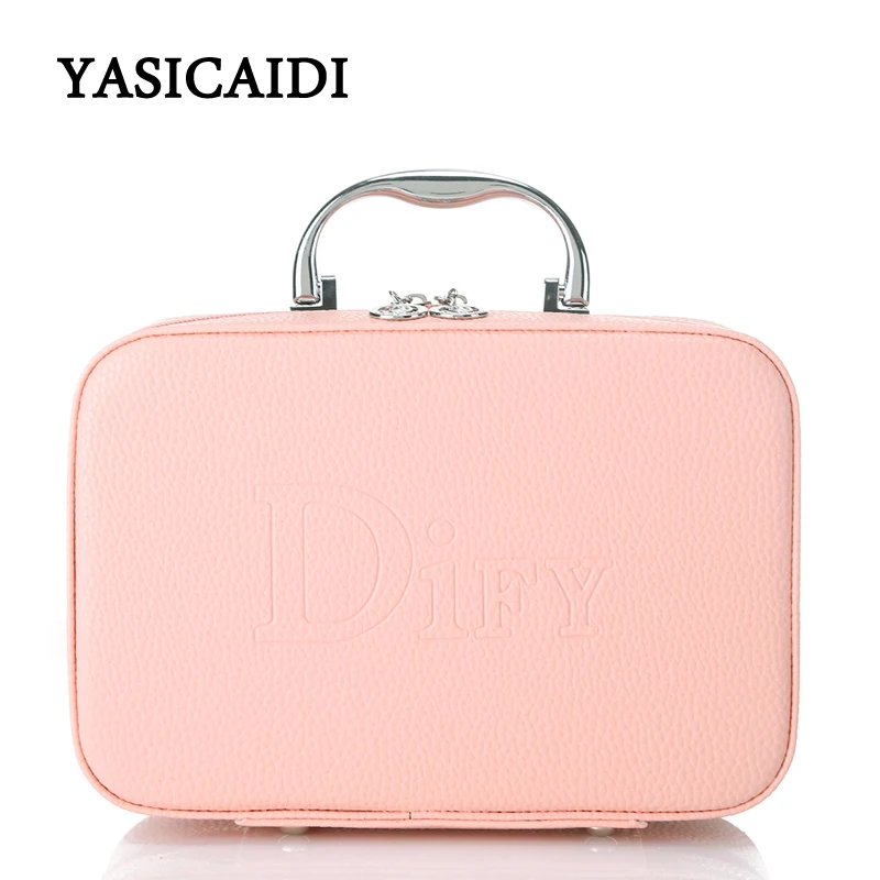 

Brand Fashion Women's Fresh Colour PU Leather Cosmetic Bags Necessarie Travel Cosmetic Organizer lattice Makeup Bag Handbag