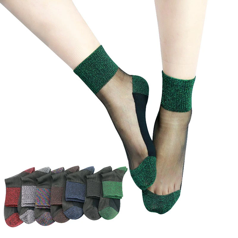 New Spring Autumn Women Glitter Socks Silver Silk Shiny Bright Tube Socks New Spring Autumn Women Glitter Socks Silver Silk Shiny Bright Tube Socks