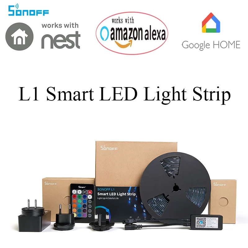 

SONOFF L1 Smart dimmable LED Light Strip Remote control lights on/off from anywhere iOS Android Mobile eWeLink IP65 waterproof