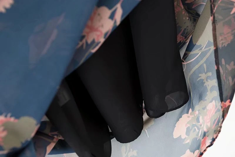 Винтажное элегантное шифоновое платье миди с цветочным принтом для женщин Модный комплект из двух предметов платья с эластичной резинкой на талии повседневные женские платья