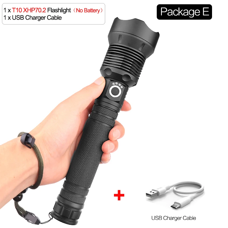 Package E 50000LM светодиодный x-светильник XHP70.2 фонарик USB Zoom СВЕТОДИОДНЫЙ Фонарь XHP70 XHP50 мощный аккумулятор 18650/26650 для кемпинга на открытом воздухе охоты - Испускаемый цвет: Package E