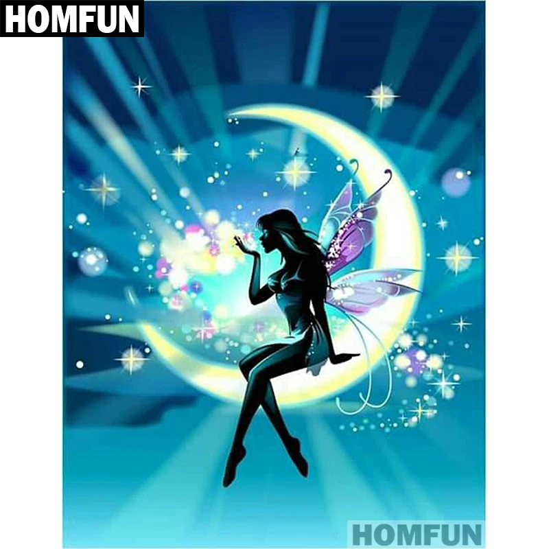 

HOMFUN Full Square/Round Drill 5D DIY Diamond Painting "fairy on moon" Embroidery Cross Stitch 5D Home Decor Gift A01178