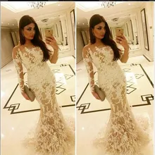 Элегантные вечерние платья знаменитостей из Саудовской Аравии, Дубаи, мусульманское платье русалки с длинным рукавом и аппликацией цвета слоновой кости