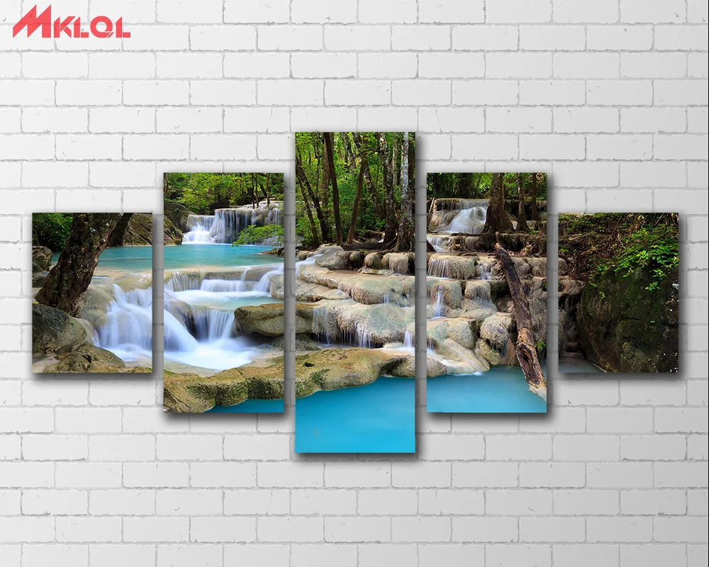 

Free shipping 5PCS Foam Rock Turquoise Waterfall Oil Painting Printed Painting On Canvas Home Decorative Wall Art Picture