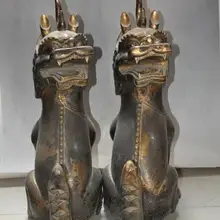 S00646 2" Старый китайский чистый фиолетовый Бронзовый Золотой Храбрые войска Pixiu Единорог зверь Статуя