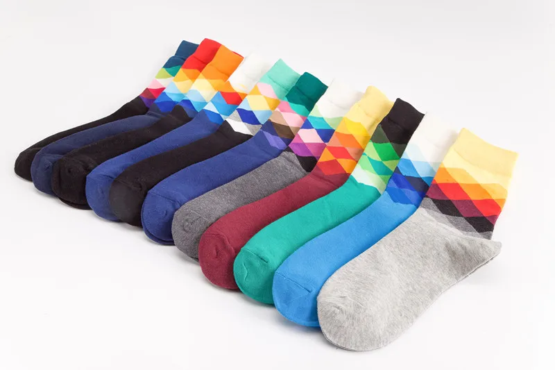 Jhouson/1 пара Классических мужских разноцветных смешных носков из чесаного хлопка с геометрическим узором и бриллиантами; повседневные деловые носки