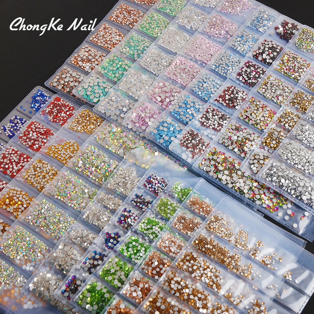 Hisenlee 1728pcs 31 Color Glass Stones SS3-SS10 Small Sizes Nail Art Flat Back Rhinestones For 3D N