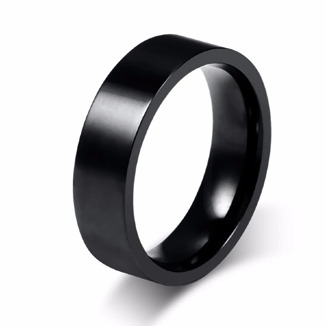

QianBei Fashion Punk 6mm Ring Rock Black Stainless Steel Cool Men Simple Ring Boys Wedding Jewelry USA Size 7 to 12
