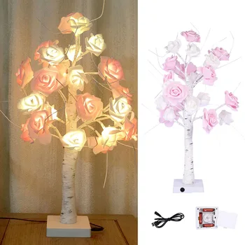 

Rose Potted Desk Lamp Night Lights Bonsai Tree Christmas Decor Lights with 24 LED Beads WWO66