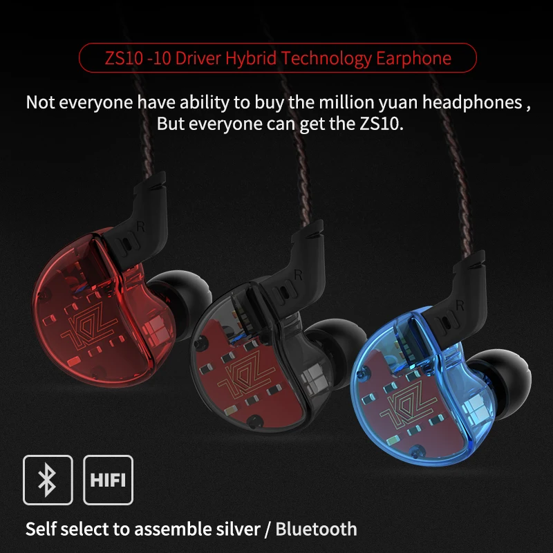 KZ ZS10 Headphones 10 Driver In Earphone 4BA+1DD Dynamic Armature Earbuds HiFi Bass Headset Noise Cancelling  ZSN  CCA C10