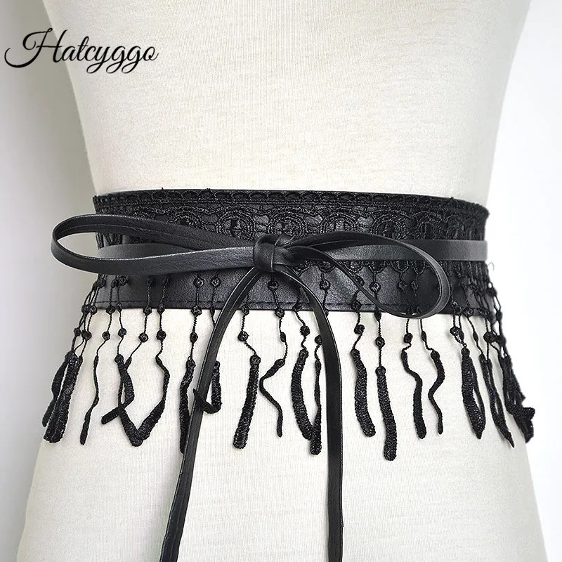 HATCYGGO Women Belt Lace Cummerbunds Design Tassel