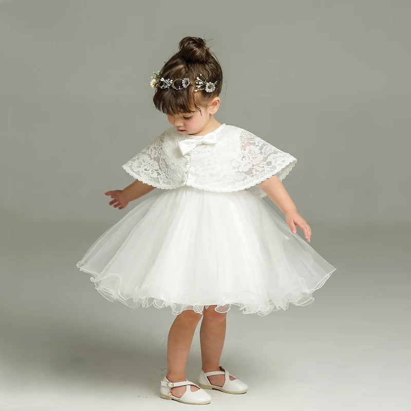 Robe blanche de baptême pour bébés filles | Sans manches, en dentelle, tenue de baptême pour enfants de 1er anniversaire