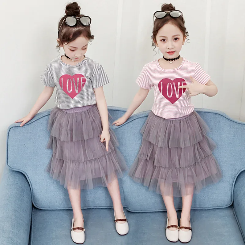 

Summer Girls Suit 2019 Kids Clothing Set Teen Girls Clothes Set Casual Costume For Girls 6 8 12 Years Stripe T-Shirt+Skirt 2 Pcs