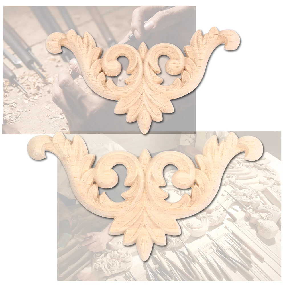 

1PC Lovely Floral Wood Carved Decal Corner Appliques Frame Wall Doors Furniture Woodcarving Decorative Wooden Figurines Crafts