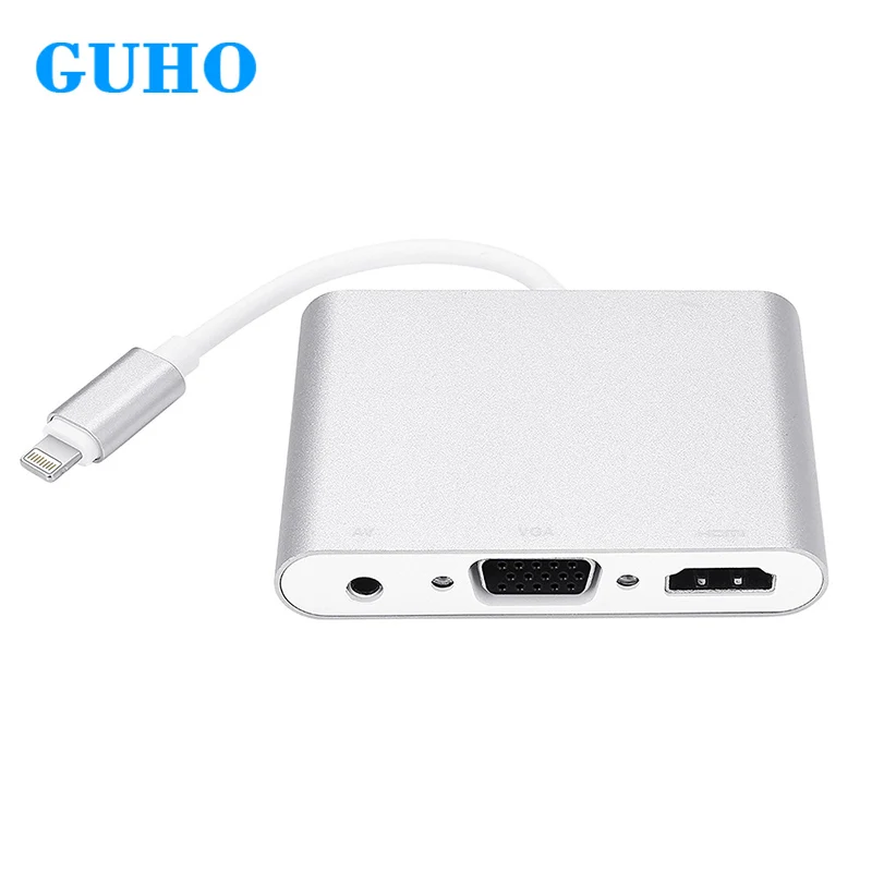 

GuHO for Lighting To HDMI VGA Audio Adapter USB HUB Audio TV AV Adapter HD Cable Conversion +USB Cable for Iphone 5s 6 6s 7 Ipad