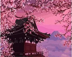 Cioioil-T112 Sakura Цветущий загадочный японский пейзаж Раскраска по номерам Краска на