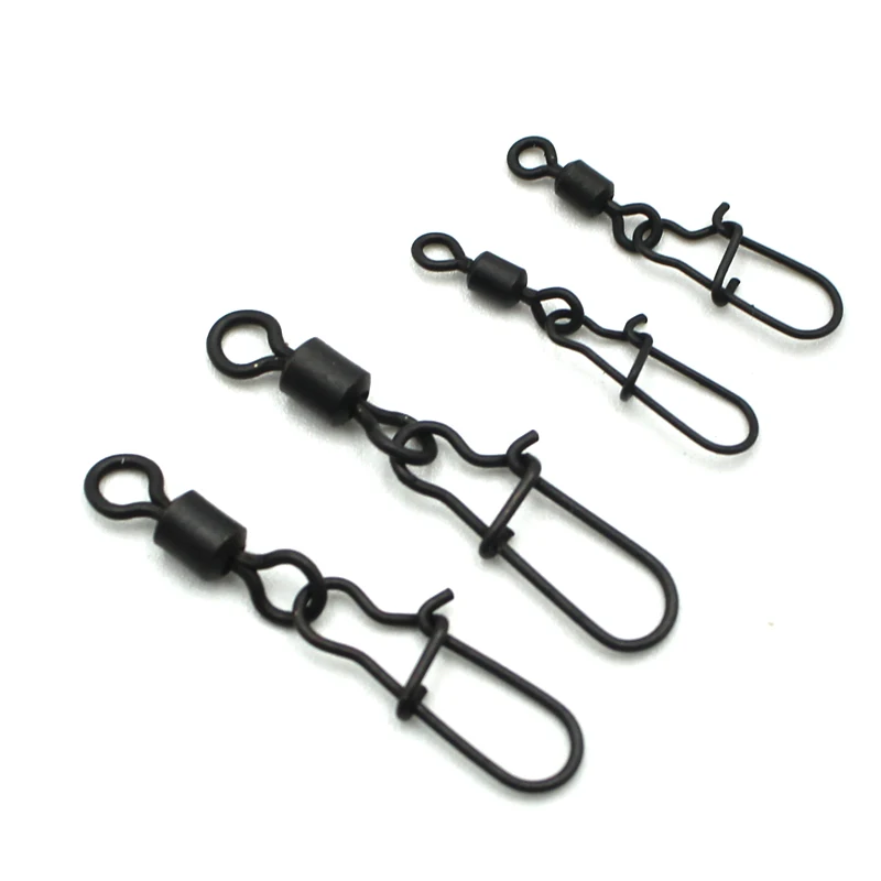 20PcsMatteBlackCarpFishingRollingSwivelsSnapPinsFishing