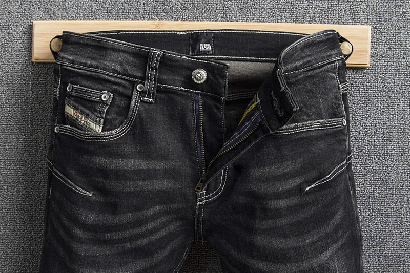 Винтаж дизайнерские мужские джинсы классический черный сращены Эластичные Обтягивающие джинсы модные джинсовые узкие брюки уличная хип