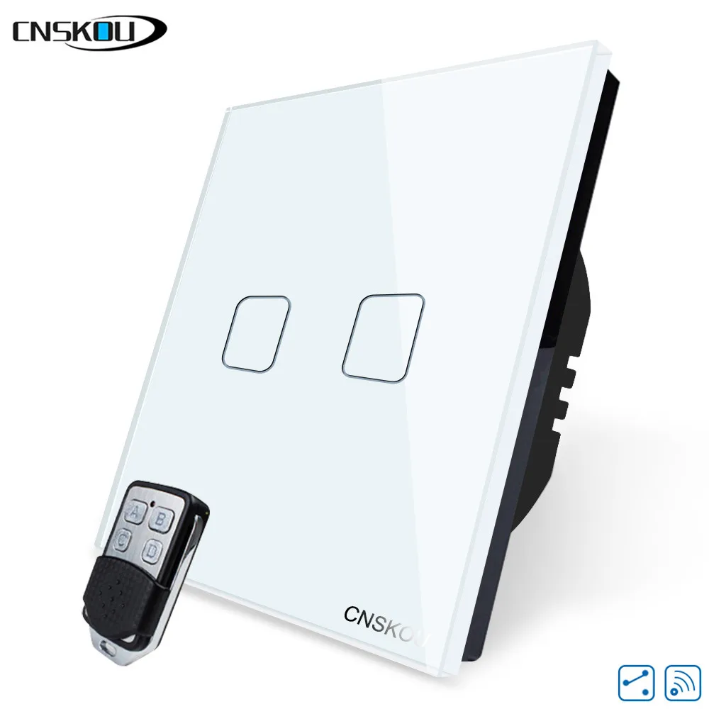 

CNSKOU EU/UK STANDARD SMART HOME 2GANG 2WAY WIRELESS REMOTE CONTROL LIGHT TOUCH SWITCHES, RF433 REMOTE CONTROL