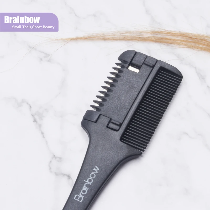 

Brainbow 1pc Hair Cutting Comb Black Handle Hair Brushes with Razor Blades Cutting Thinning Trimmin Hair Salon DIY Styling Tools