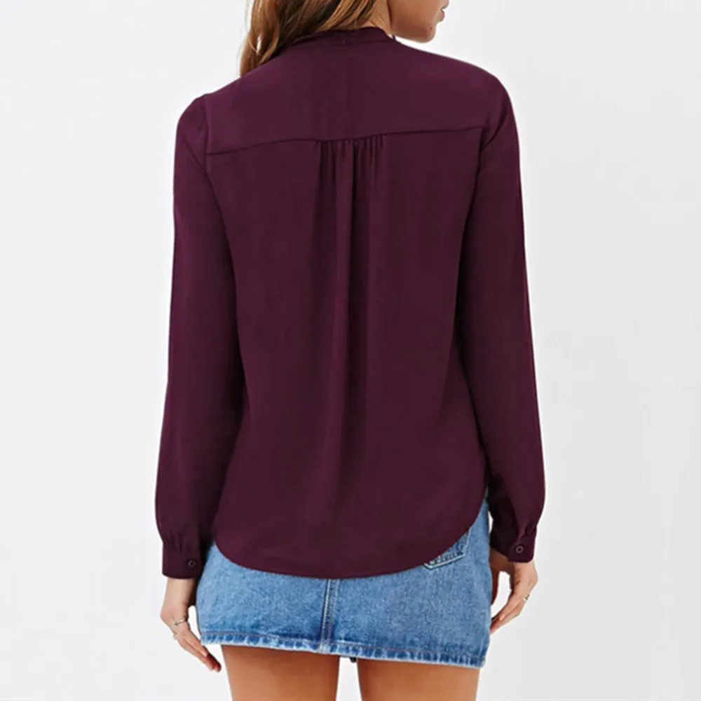 40 V Sexy Las Y Estilo Mujer Camisas Completa Negro Femenino Blusas Cym cuello Mujeres Nueva blanco De Manga Blusa Corea 2018 Otoño Moda Casual borgoña 1R7qw5Pnxf
