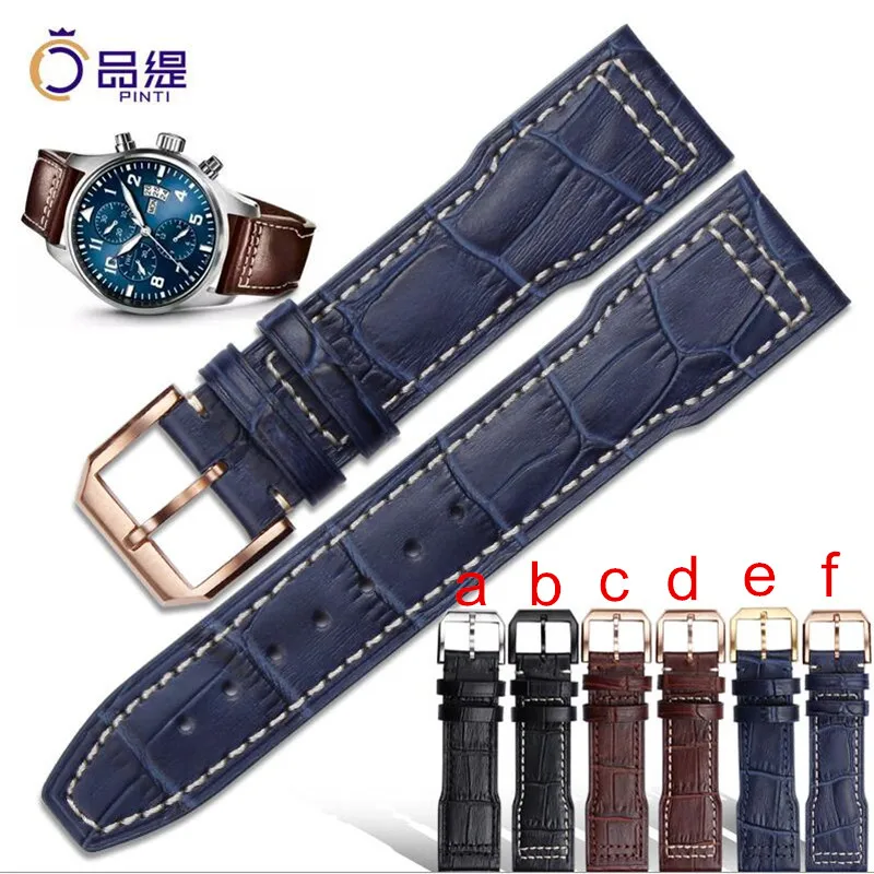 

New Sale Hand Stitching Calfskin Strap Blue/Black/Brown Genuine Leather WatchBand With Pin Buckle 20 21 22mm for IWC Watches Men