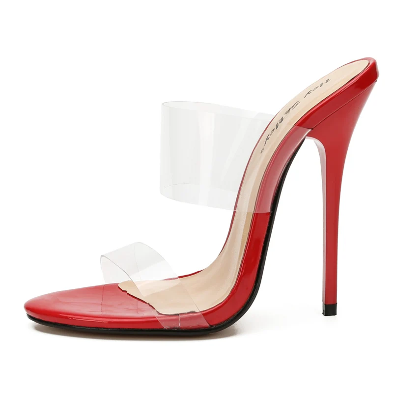 Большие размеры 48; Модные прозрачные тапочки; женские пикантные летние шлепанцы на высоком каблуке 13 см; женские Вьетнамки; цвет красный, белый; женская обувь