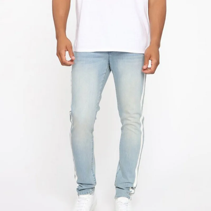 

MJARTORIA Striped Solid Jeans Men Zipper Fly Long Homme Casual Slim Pencil Men Jeans Straight Softener Jean Sweatpants Hombre