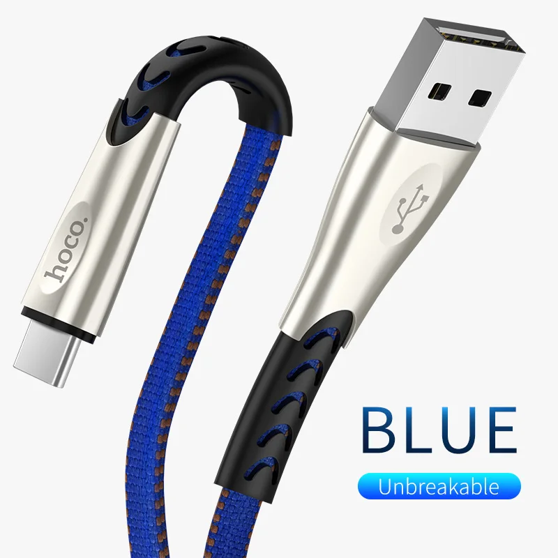 HOCO usb type-C кабель UBS-C 3,1 A кабель для быстрой зарядки USB type-C кабель для синхронизации данных для мобильного телефона samsung Xiaomi huawei - Цвет: Синий