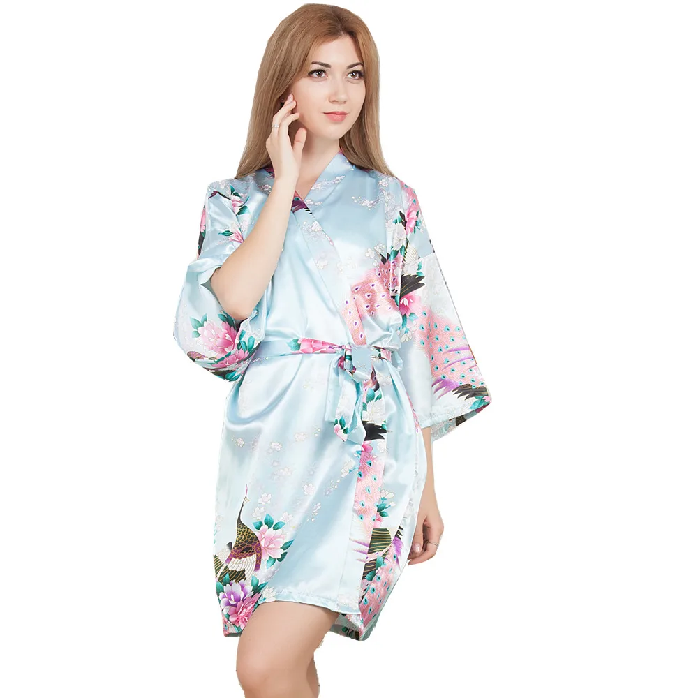 New Wedding Bride Bridesmaid Robe Floral Bathrobe Short Kimono Night