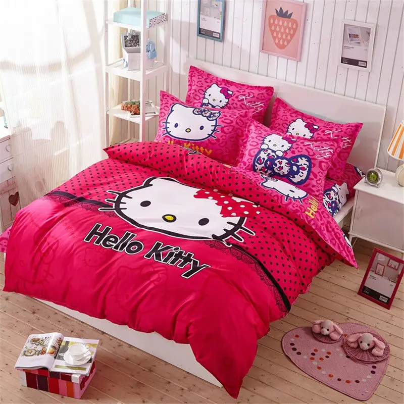4 шт рисунок Hello Kitty мультфильм Постельное белье детей с пододеяльник Простыня