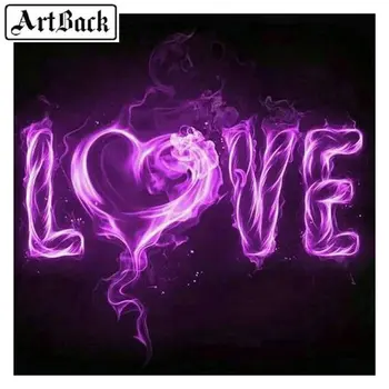 

5d diy diamond painting "LOVE red purple flame icon" full square round drill rhinestone mosaic new arrival 3d diy embroidery