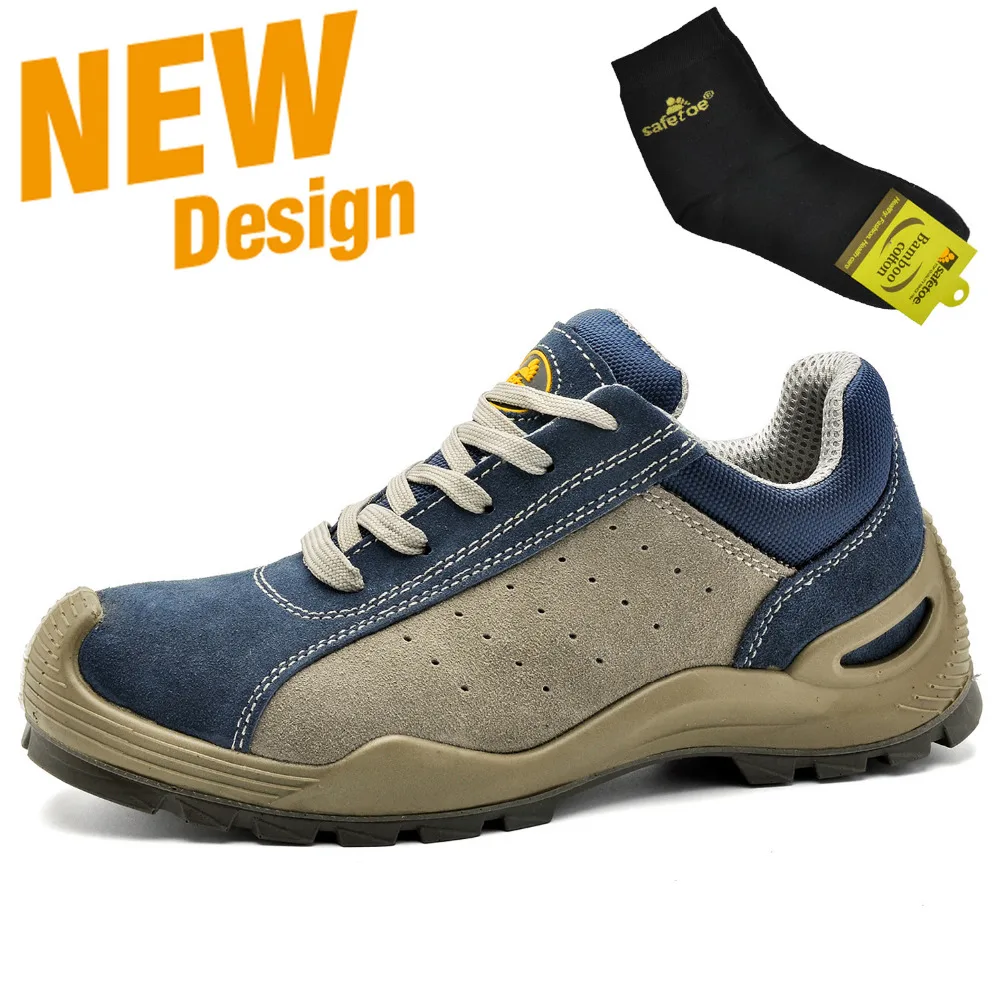 

safetoe Breathable Summer Safety Shoes Work Shoes Men Leather Safety Boots Steel Toe Work Boots Steel Toe Shoes for