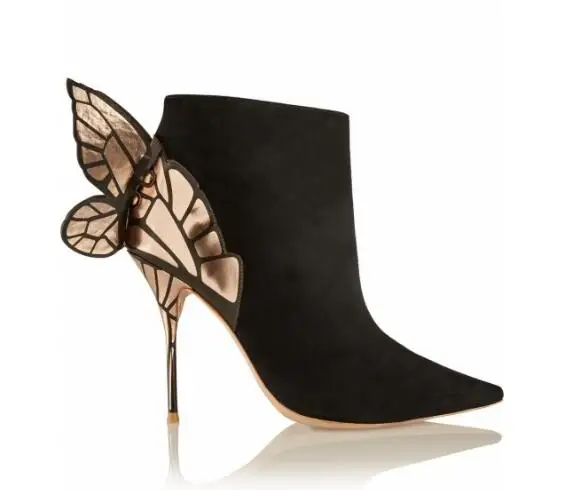 

2017 Spring sexy high heel stilettos pointed toe high thin heels butterfly decoration zipper women party&casual shoes black