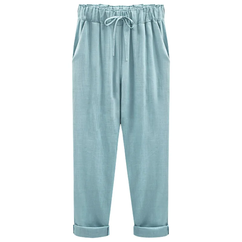 Cotton Linen Pants Ankle Length plus size Casual Women Loose Elastic Waist Pockets Summer spring Trousers 6XL 100kg Pants