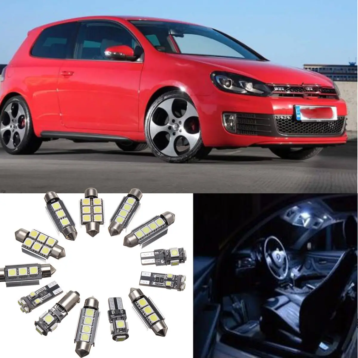 13pcs/lots White Car Interior LED Light Bulb Kit For V-W Golf 6 MK6 G-TI 2010-2015
