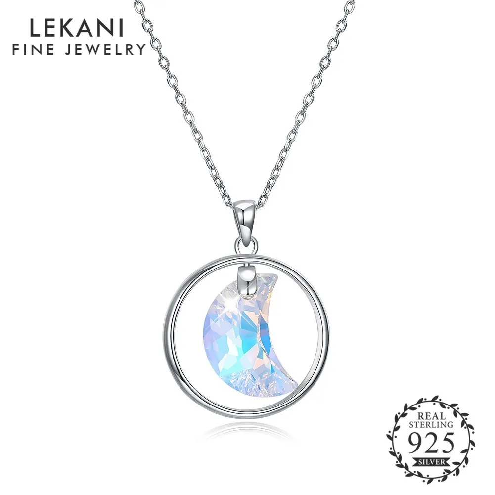 LEKANI S925 кристаллы от Swarovski ожерелье Луна круглый кулон цепи для женщин модные ювелирные изделия Свадьба романтический подарок на день рождения