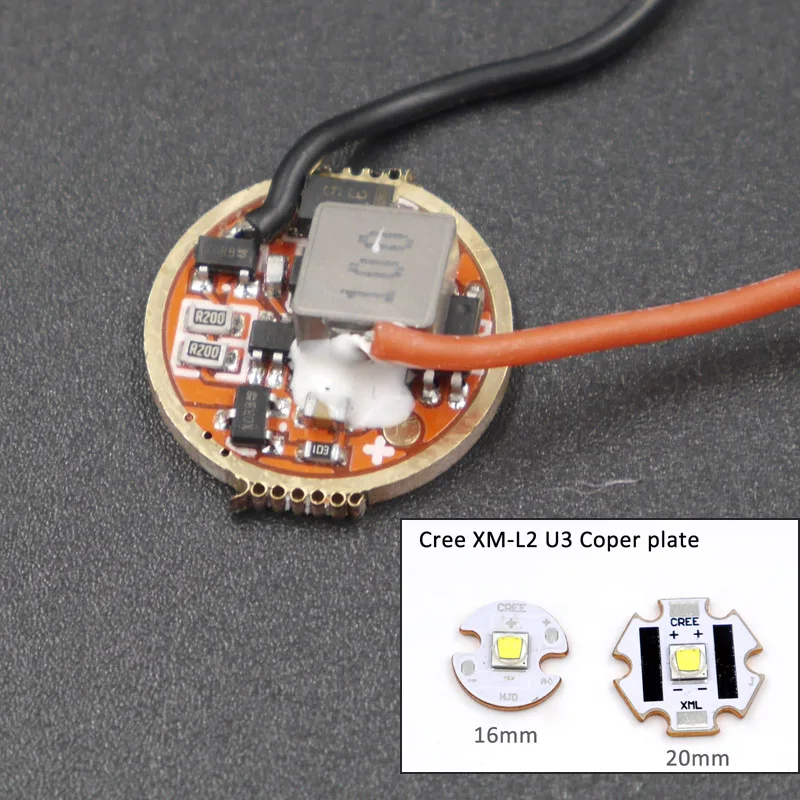 

17mm 3.7v~8.4v 5Modes circuit board Driver+ Cree XM-L2 U3 Cool white/Neutral white/Warm white LED for flashlight bicycle light