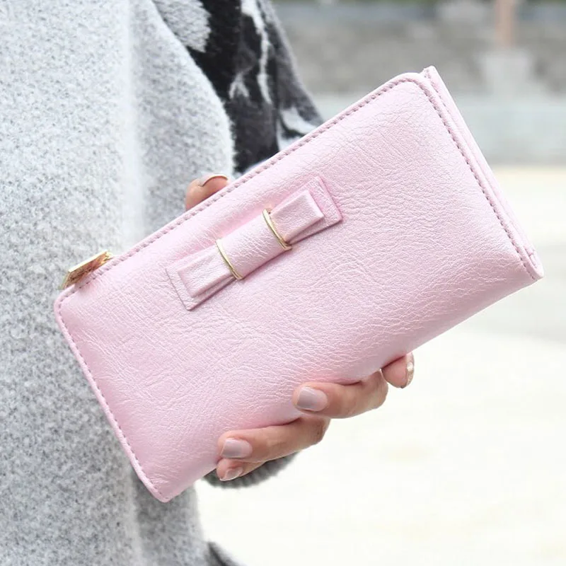 

Long Zipper Bow Wallet  Candy Color Women's Purse Brand Designed Female Wallet  Women Phone Wallets Clutch