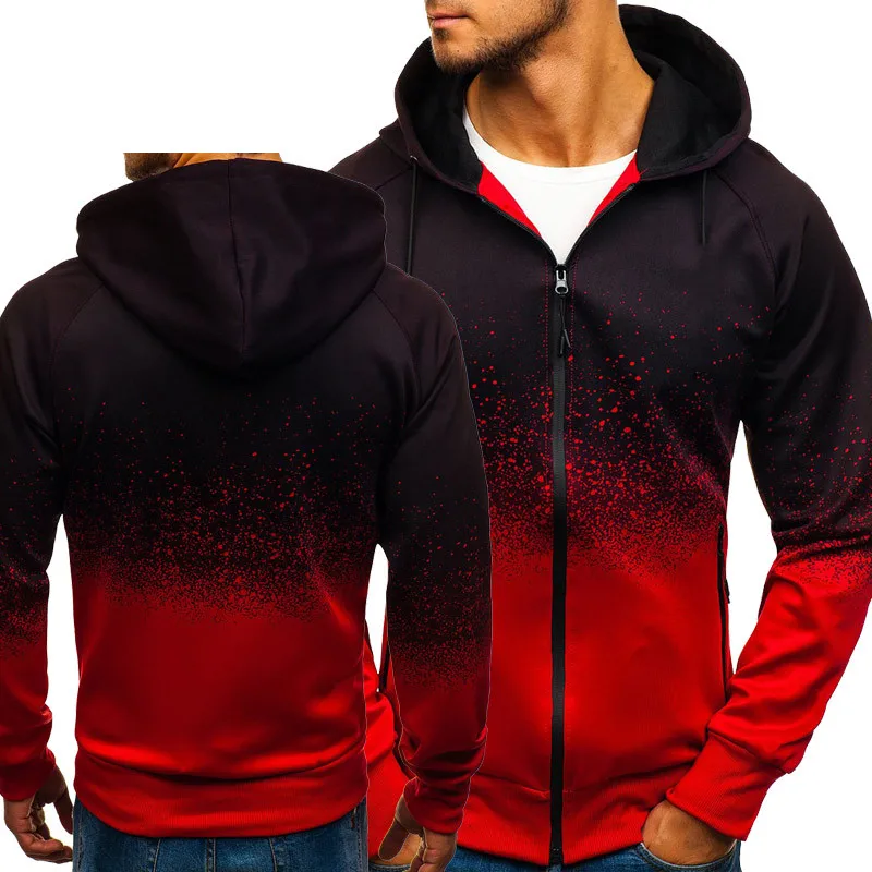 

Hoodies Men New Fashion Casual Hip Hop Harajuku Gradient color Hooded Fleece Sweatshirts zipper Jacket Man Brand Clothing